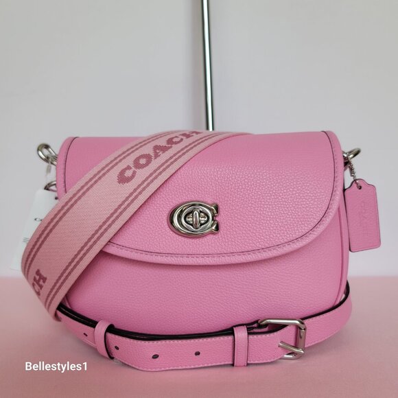COACH Willow Saddle Pebbled Leather Saddle Crossbody Bag- Vivid Pink 🎈$265. - Picture 5 of 16